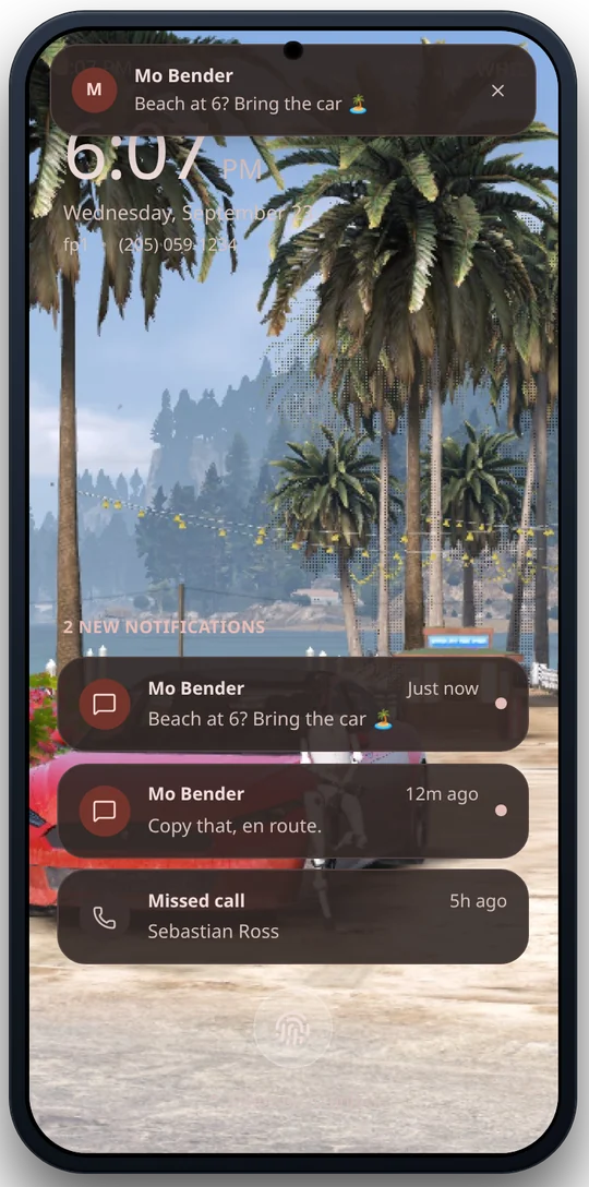Flaming Phone lock screen with notifications