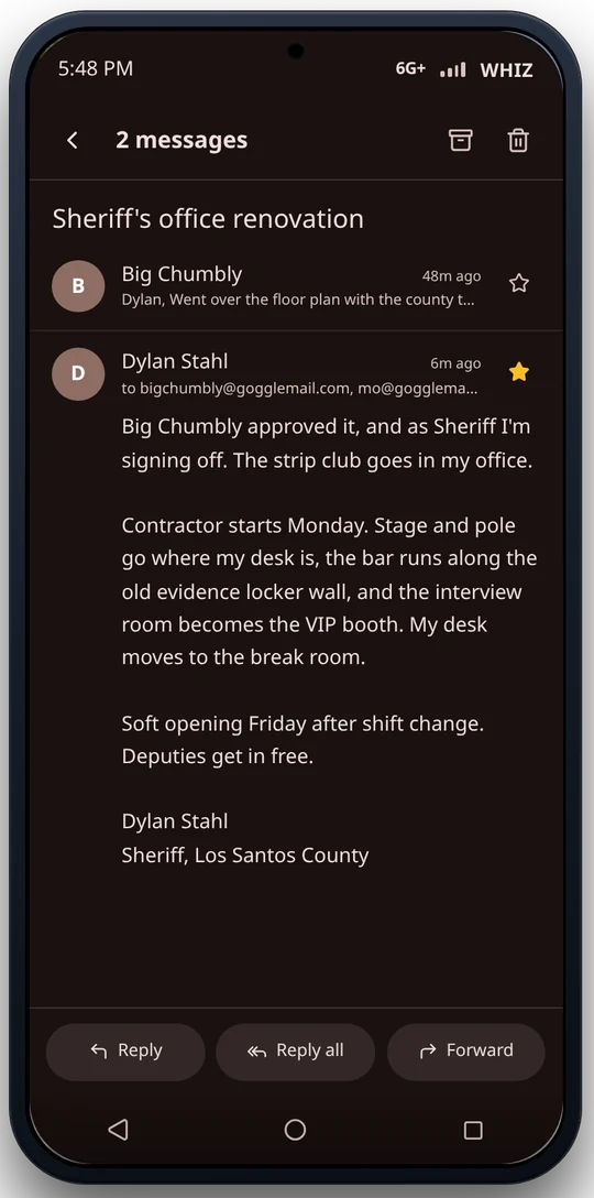 Email thread about the Sheriff's office renovation