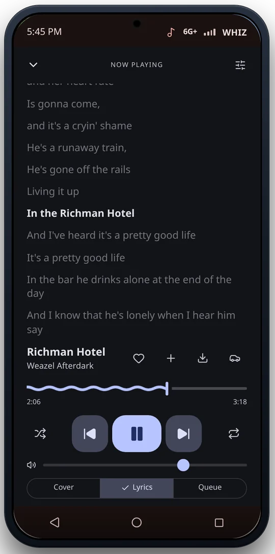 Synced lyrics in Music