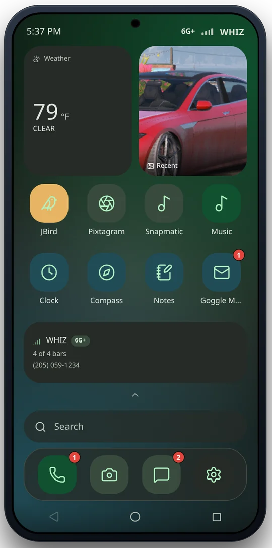 Forest theme with weather and gallery widgets
