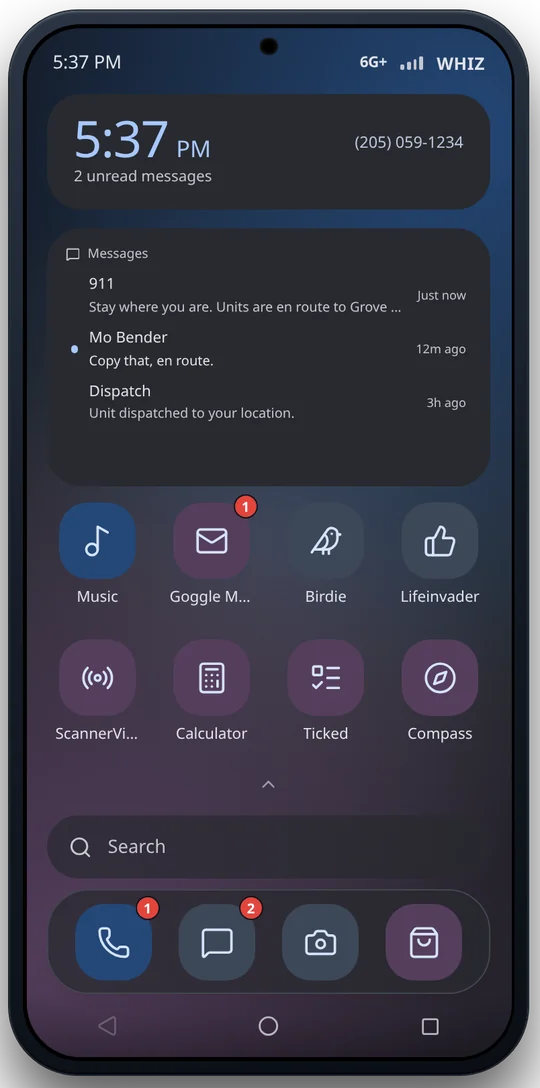 Ocean theme with a messages widget