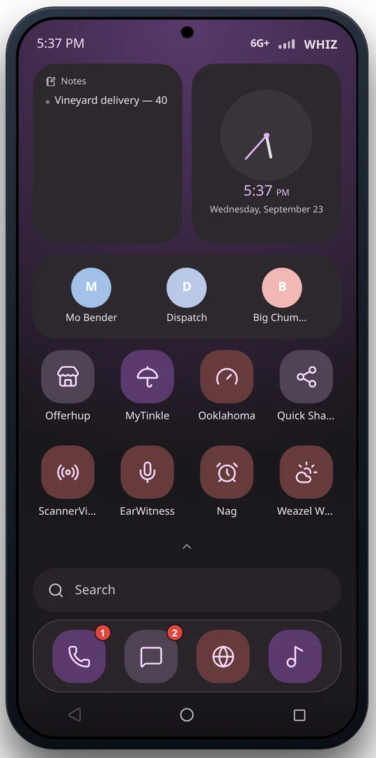 Orchid theme with notes and favourite contacts