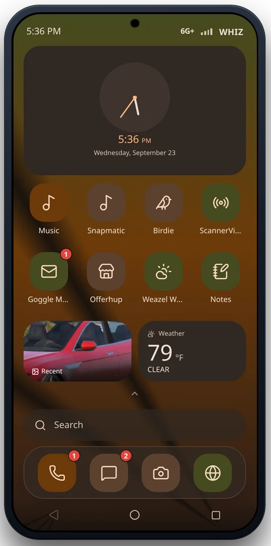 Palms theme with a large clock widget